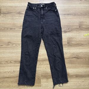 Madewell The Perfect Vintage Curvy Jeans Womens Sz 27 Black Frayed Hem High Rise